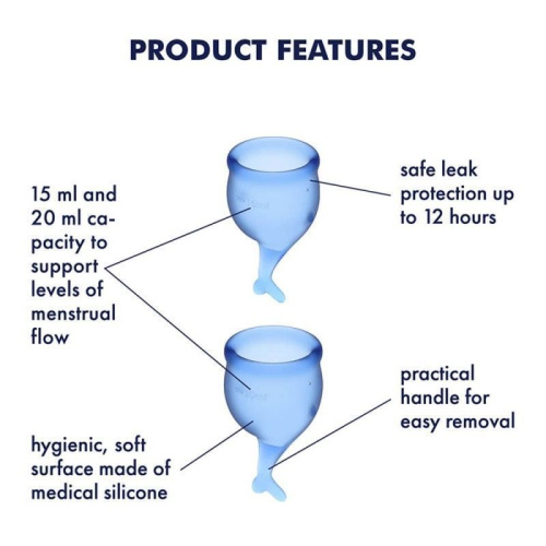 Satisfyer Feel Secure-набір менструальних чаш, 15 мл і 20 мл (Синій)